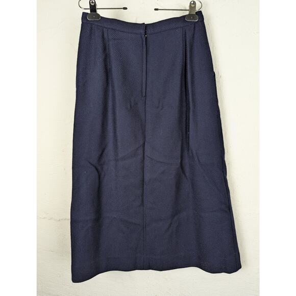 Vtg Carlisle Wool Skirt Womens 10 Midi Navy Blue Modest Grannycore Countryside - Picture 4 of 7